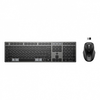 HP 725 Capacitor Wireless Keyboard Mouse sada klávesnice bezdrátová CZ/SK, černá s bezdrátovou optickou myší, napájení superkonden