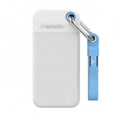 SSD Externí Verbatim Pocket SSD letní edice, 32320, 1000GB, bílý, obsahuje 2x gumový kryt (bílý a světle modrý), USB C