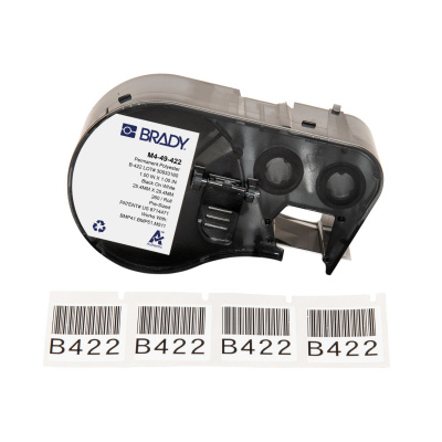 Brady M4-49-422 / 170739, 25.40 mm x 25.40 mm, Polyester, černý tisk / bílý podklad