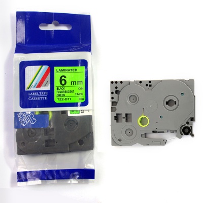 Kompatibilní páska s Brother TZ-D11/TZe-D11, signální 6mm x 8m, černý tisk/zelený podklad