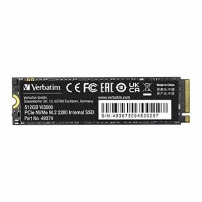 SSD Interní Verbatim Vi3000 M.2, 49374, 512GB, černý, 3300 MB/s-R, NVMe, 2500 MB/s-W