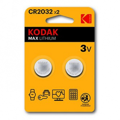 Baterie jednorázová lithiová, knoflíková, CR2032, 3V, Kodak, blistr, 2-pack, KOD-2032