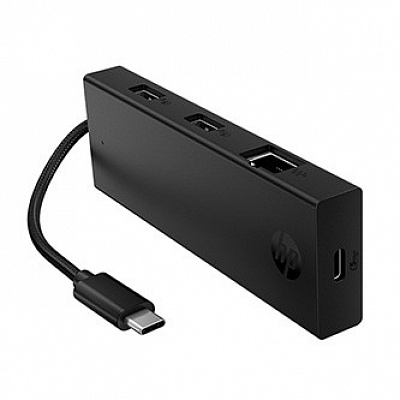HP USB-C víceportový rozbočovač 4-port, B8SU8UT, černý, délka kabelu 15cm, 1 USB Type-CR,2 USB Type-A,1 RJ-45