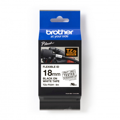Brother TZ-FX241 / TZe-FX241 Pro Tape, 18mm x 8m, černý tisk/bílý podklad, originální páska