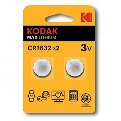 Baterie jednorázová lithiová, knoflíková, CR1632, 3V, Kodak, blistr, 2-pack, KOD-1632BL2