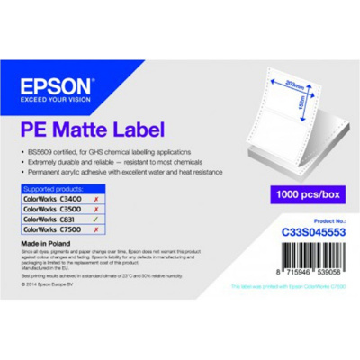 Epson etikety 203mm x 152mm, bílé, baleno po 1000 ks, C33S045553, pro inkoustové tiskárny