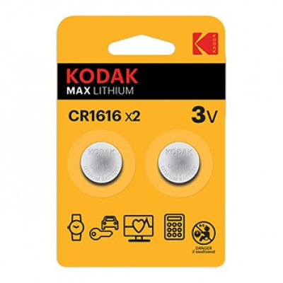 Baterie jednorázová lithiová, knoflíková, CR1616, 3V, Kodak, blistr, 2-pack, KOD-1616BL2