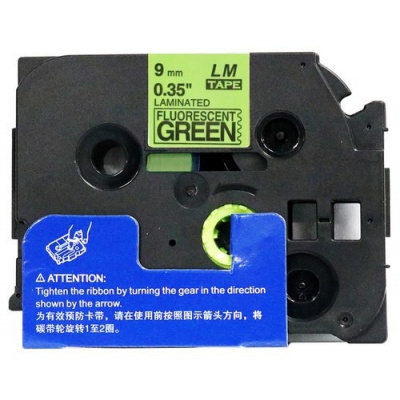 Kompatibilní páska s Brother TZ-D21/TZe-D21, signální 9mm x 8m, černý tisk/zelený podklad