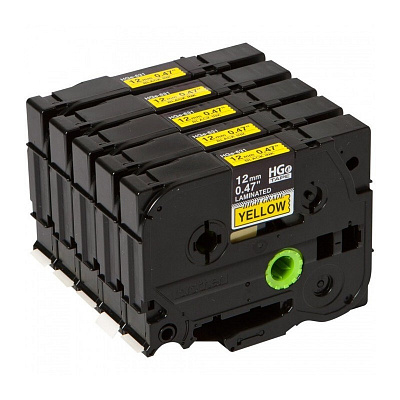 Brother HGE-631, 12mm x 8m, černý tisk/žlutý podklad, originální páska