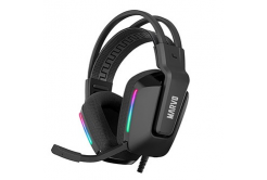 Marvo H8619, sluchátka s mikrofonem, ovládání hlasitosti, černá, podsvícená, 3.5 mm jack + rozdvojka