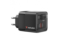 Verbatim GaN 32217, cestovní nabíječka do sítě, USB 3.0, USB C, šedá, 65 W, vyměnitelné vidlice C,G,A s integrovaným kabelem