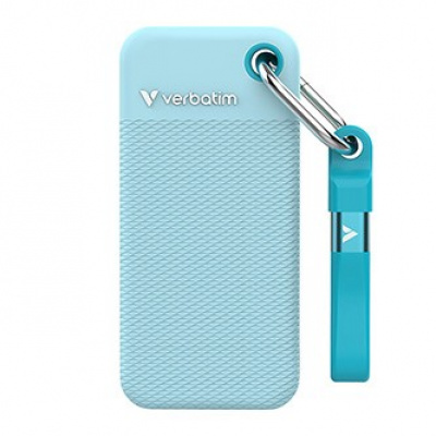 SSD Externí Verbatim Pocket SSD letní edice, 32324, 1000GB, polární modrý, obsahuje 2x gumový kryt(černý a polární modrý), USB C