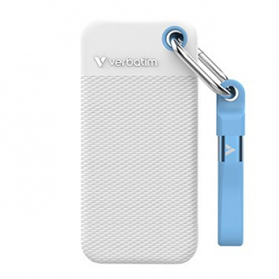 SSD Externí Verbatim Pocket SSD letní edice, 32320, 1000GB, bílý, obsahuje 2x gumový kryt (bílý a světle modrý), USB C