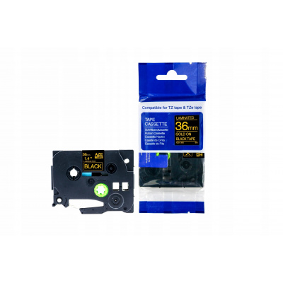 Brother TZ-364 / Tze-364, 36mm x 8m, zlatý tisk/černý podklad, originální páska