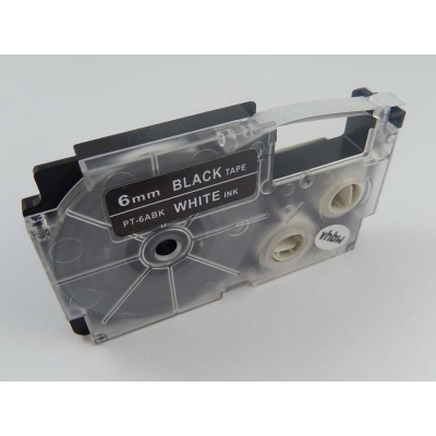 Kompatibilní páska s Casio XR-6ABK, 6mm x 8m bílý tisk / černý podklad