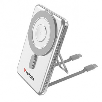 Verbatim, powerbanka s bezdrátovým nabíjením, 5V, nabíjení telefonu, 32276, 5 000mAh, magnetické připevnění, stříbrná