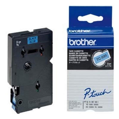 Brother TC-591, 9mm x 7,7m, černý tisk / modrý podklad, originální páska