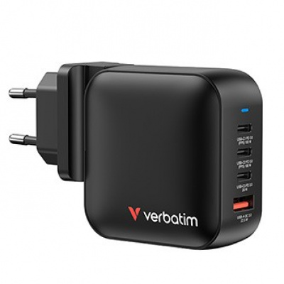 Verbatim, GaN cestovní nabíječka do sítě USB 3.0, USB C, šedá, 100 W, vyměnitelné vidlice C,G,A