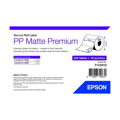 Epson 7113413 PP Matte, pro ColorWorks, 76x51mm, 535ks, polypropylen, bílé samolepicí etikety
