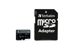 Verbatim paměťová karta Pro MicroSD, 128GB, micro SDXC, 47044, UHS 3 (U3), s adaptérem