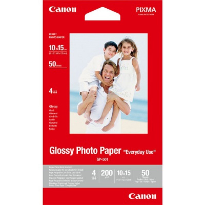 Canon Glossy Photo Paper, foto papír, lesklý, GP-501, bílý, 10x15cm, 4x6", 200 g/m2, 50 ks, 0775B081, inkoustový