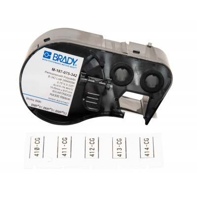 Brady M4-187-075-342 / 170719, 19.05 mm x 8.51 mm, Polyolefin, černý tisk / bílý podklad