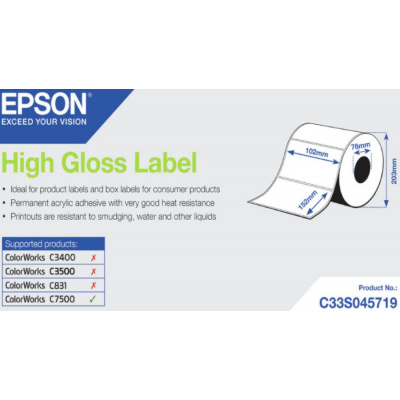 Epson C33S045719 High Gloss, pro ColorWorks, 102x152mm, 800ks, bílé samolepicí etikety