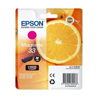 Epson T33434012, T33 purpurová (magenta) originální cartridge