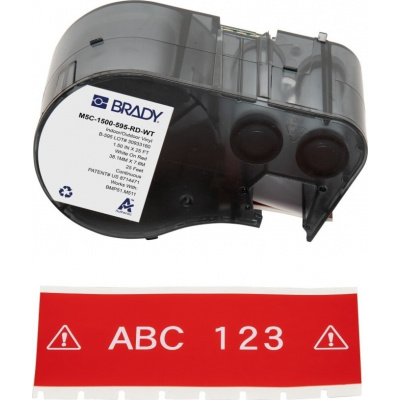 Brady M5C-1500-595-RD-WT / 170943, 38.10 mm x 7.62 m, Vinyl, bílý tisk / červený podklad