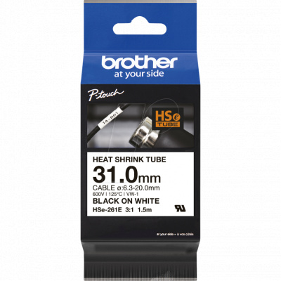 Brother HSe-261E Pro Tape, 31 mm x 1.5 m, černý tisk / bílý podklad , originální páska