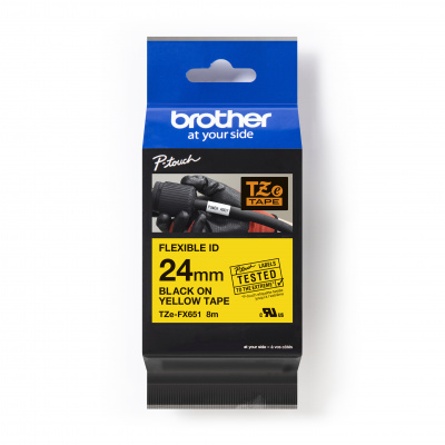 Brother TZ-FX651 / TZe-FX651 Pro Tape, 24mm x 8m, černý tisk/žlutý podklad, originální páska