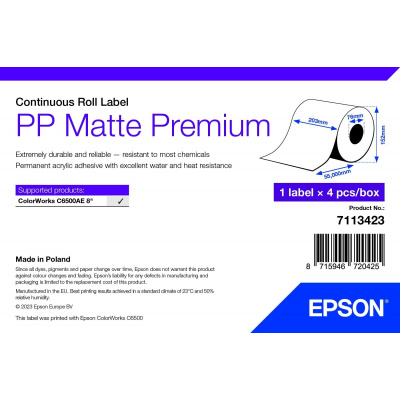 Epson 7113423 PP Matte, pro ColorWorks, 210mmx55m, polypropylen, bílé samolepicí etikety