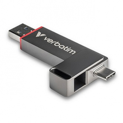 Verbatim 32041 Dual QuickStick, USB flask disk, USB C + USB A 3.2 Gen 1, 256GB, s poutkem, šedý