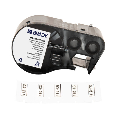 Brady M4-125-075-342 / 170721, 19.05 mm x 5.97 mm, Polyolefin, černý tisk / bílý podklad
