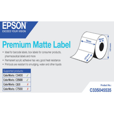 Epson C33S045535 Premium Matte, pro ColorWorks, 76x127mm, 265ks, bílé samolepicí etikety