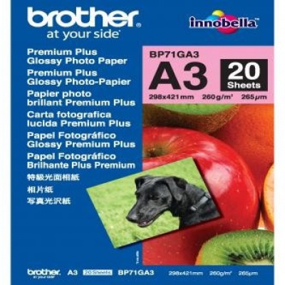 Brother BP71GA3 Glossy Photo Paper, foto papír, lesklý, bílý, A3, 260 g/m2, 20 ks, BP71GA3, inkoustový