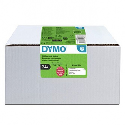 Dymo papírové štítky 51mm x 19mm, bílé, multifunkční, snímatelné, 24 x 500 ks, 2234184, 24 rolí v balení, cena za balení