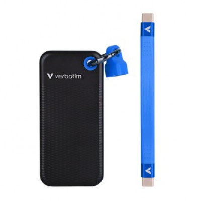 SSD Externí Verbatim Pocket SSD Black/Blue, 32195, 2000GB, černý, M.2, obsahuje USB C kabel a pytlík, 1000 MB/s-R, USB-C, 1000 MB/