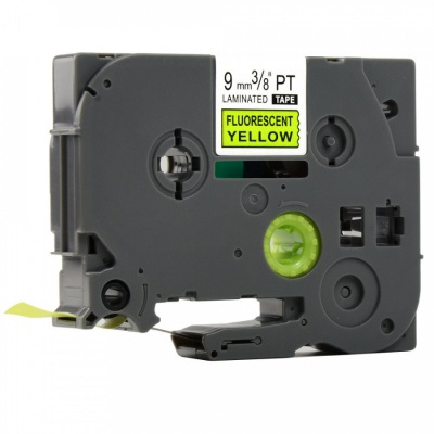 Kompatibilní páska s Brother TZ-C21/TZe-C21, signální 9mm x 8m, černý tisk/žlutý podklad