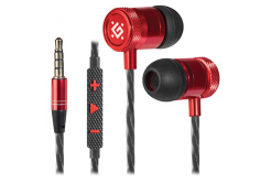 Defender Pollaxe, sluchátka s mikrofonem, ovládání hlasitosti, černo-červená, 2.0, špuntová, 3.5 mm jack