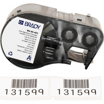 Brady M4-60-483 / 170772, 25.40 mm x 50.80 mm, Polyester, černý tisk / bílý podklad