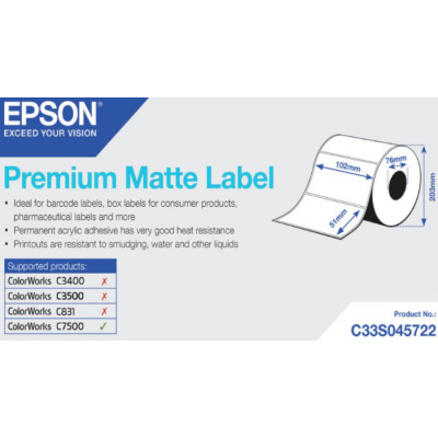 Epson C33S045722 Premium Matte, pro ColorWorks, 102x51mm, 2310ks, bílé samolepicí etikety