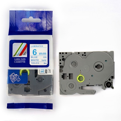 Kompatibilní páska s Brother TZ-213 / TZe-213, 6mm x 8m, modrý tisk / bílý podklad