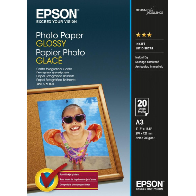 Epson C13S042536 Glossy Photo Paper, foto papír, lesklý, bílý, A3, 200 g/m2, 20 ks
