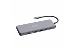 Verbatim 32153 USB-C Hub, Multiport Pro 13 Port, 6x USB-A, 2x USB-C, 2x HDMI, DP, RJ45, 3.5mm Jack audio, šedá