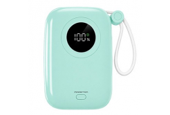 Powerton ENERGY PASTEL EDITION Powerbanka 10000mAh, 2x USB-C, 22.5W, integrované kabely, mintová