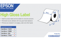 Epson C33S045537 High Gloss, pro ColorWorks, 76mmx33m, bílé samolepicí etikety