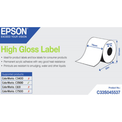 Epson C33S045537 High Gloss, pro ColorWorks, 76mmx33m, bílé samolepicí etikety