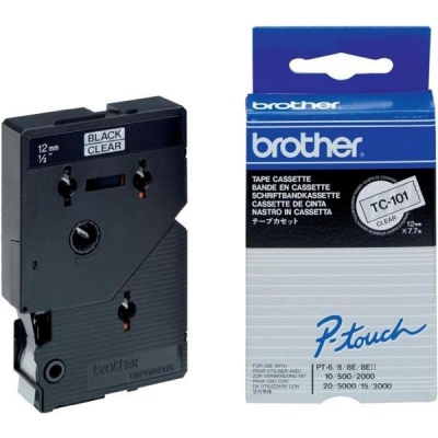 Brother TC-101, 12mm x 7,7m, černý tisk / průhledný podklad, originální páska