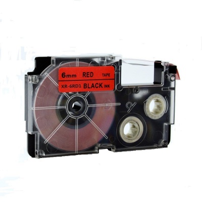 Kompatibilní páska s Casio XR-6RD1, 6mm x 8m černý tisk / červený podklad